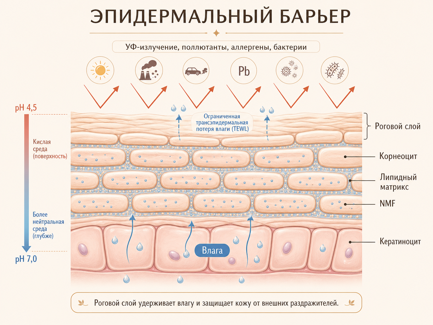 Схема эпидермального барьера кожи